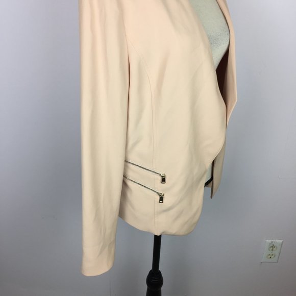 Cache Open Front Draped Blazer Jacket Size 12 Womans Beige Pink Long Sleeve Zip - Picture 7 of 14
